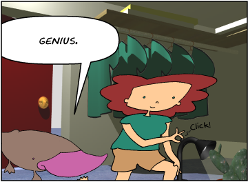 Zeke: Genius. | Bridget switches on the lamp, which goes Click.